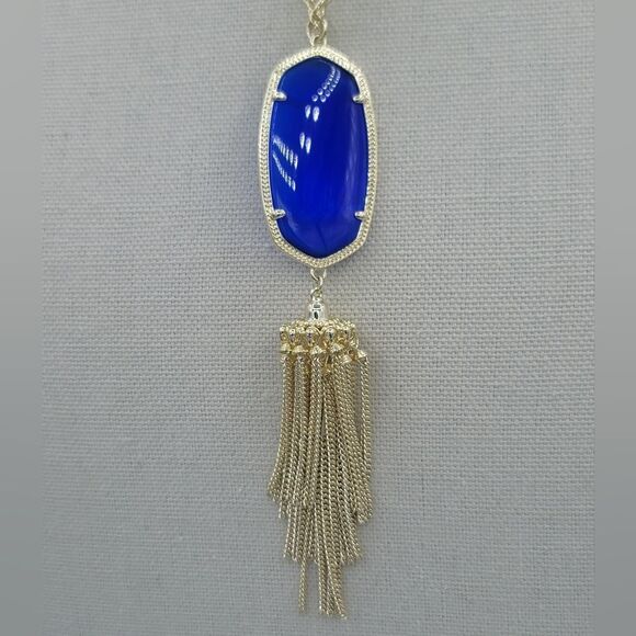 Kendra Scott Necklace Rayne Gold Plated Blue Pendant Tassel Necklace #549 & 550 - Picture 5 of 12
